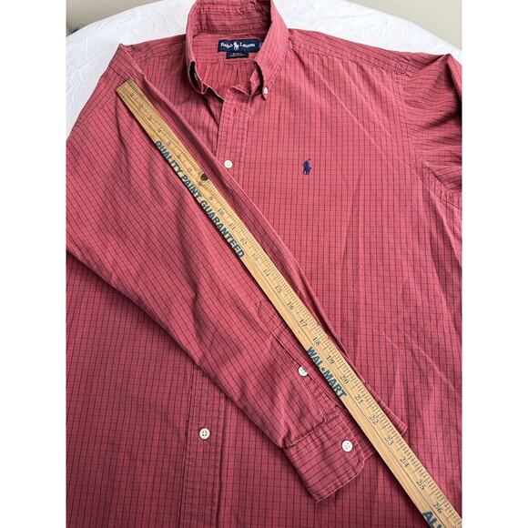 Ralph Lauren Men's Button Up Shirt, Blake Medium Red/Blue Check Navy Pony Preppy - Picture 8 of 10